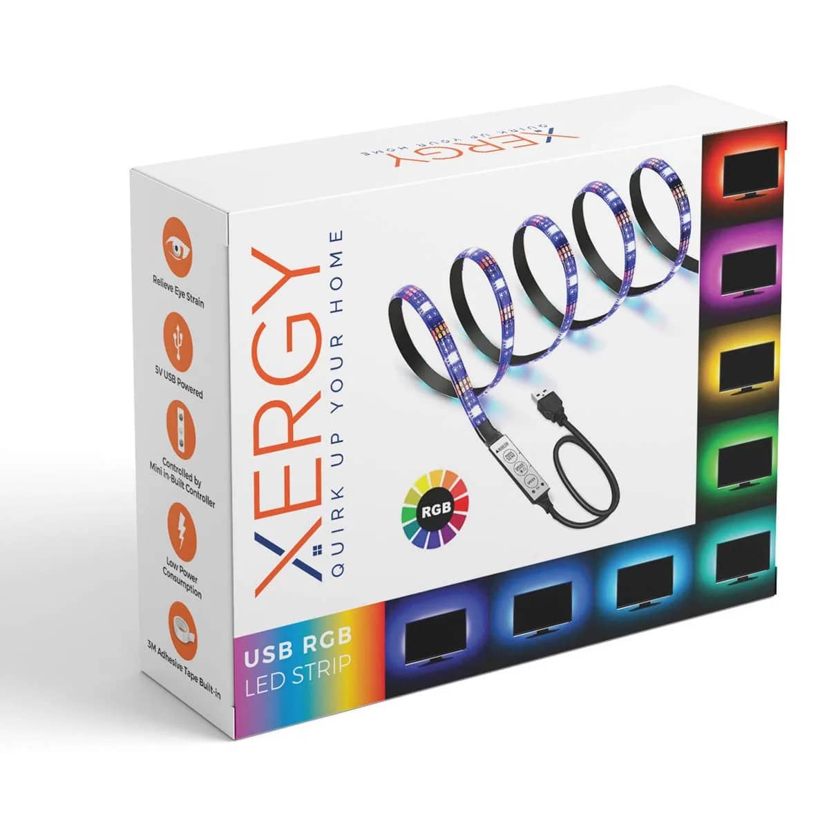 XERGY USB 5V 5050 RGB Led Flexible Strip Light Multi-Color Changing Lighting Kit, Tv Background Lighting with Mini Controller for Tv Pc Laptop Bias Lighting (1 Meter for Tv’S Upto 28″) 1 Meters – image 1