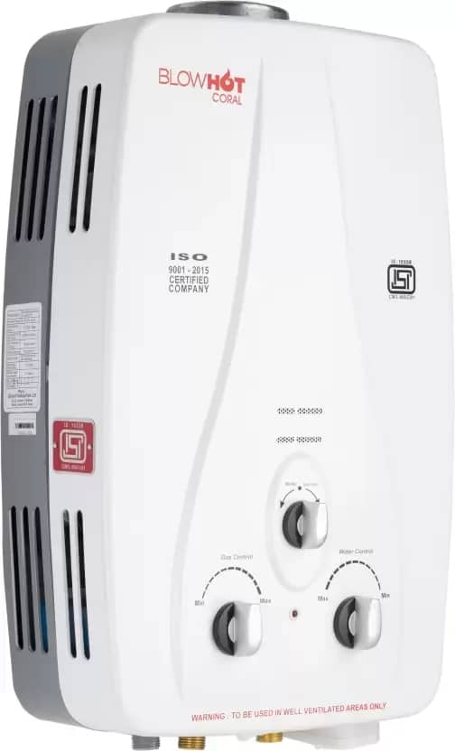 Blowhot 6 L Gas Water Geyser (Coral Automatic LPG Gas Water Heater Geyser Instant 6 LTR Water Flow, ISI Marked, White)