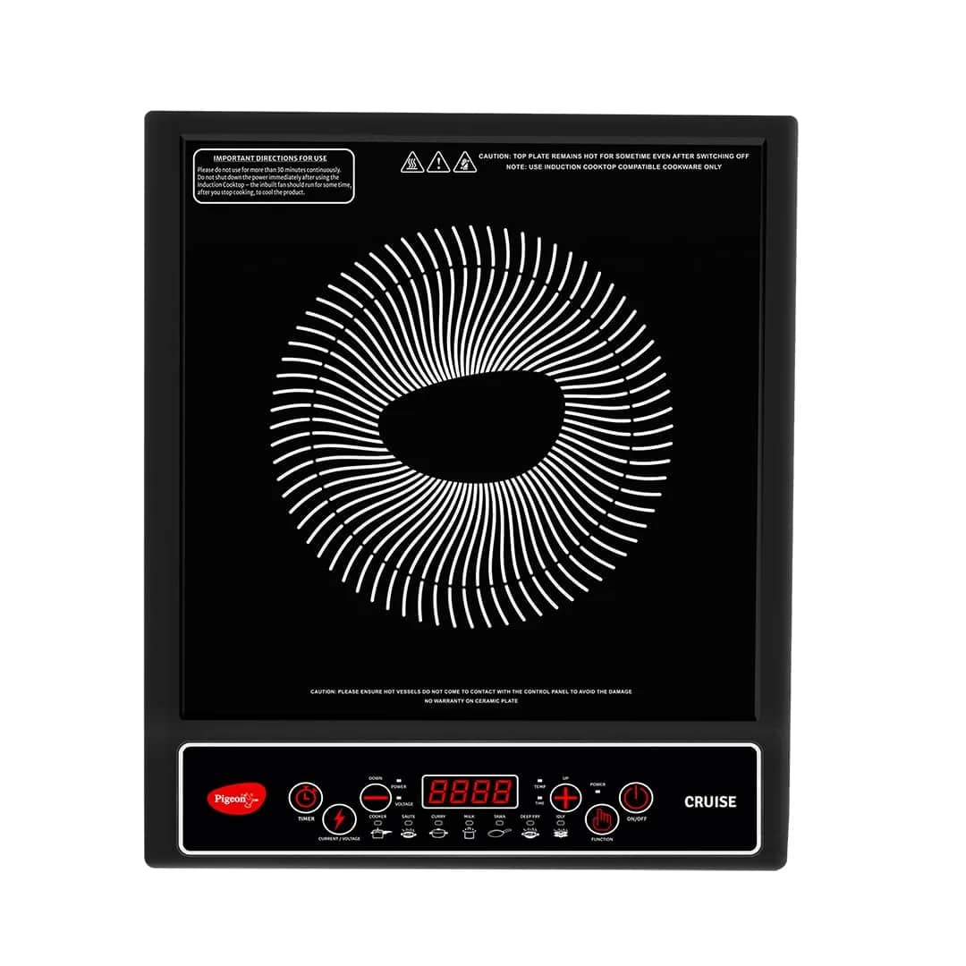Pigeon by Stovekraft Cruise 1800 watt Induction Cooktop With Crystal Glass,7 Segments LED Display, Auto Switch Off – Black – image 1
