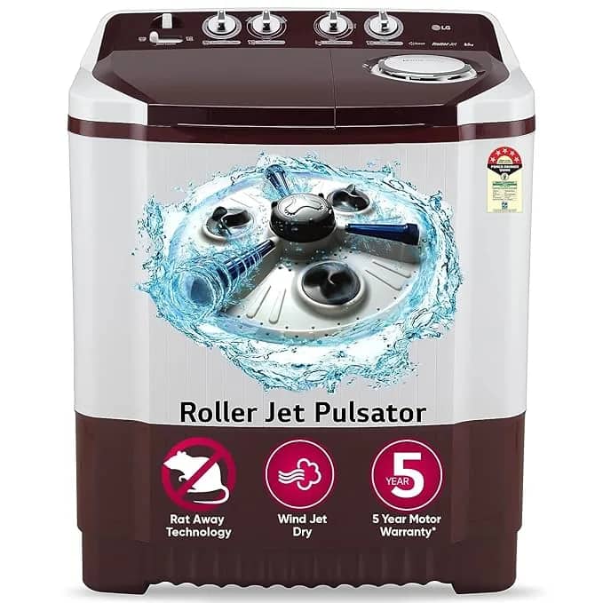 LG 8.5 kg 5 Star Semi-Automatic Top Load Washing Machine (P8530SRAZ, Burgundy, Roller Jet Pulsator) – image 1