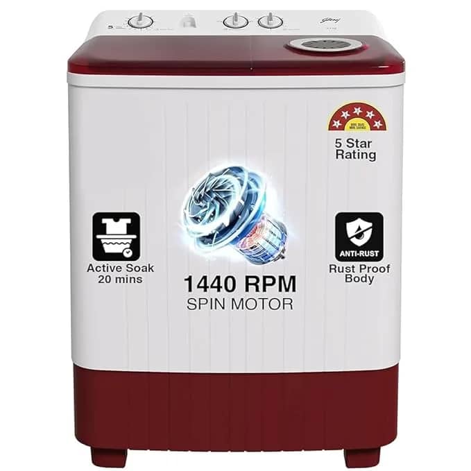 Godrej 6.5 Kg Semi-Automatic Top Load Washing Machine Appliance With Hurricane Dry Spin (WSAXIS 6.5 PN2 T WNRD, Wine Red) – image 1