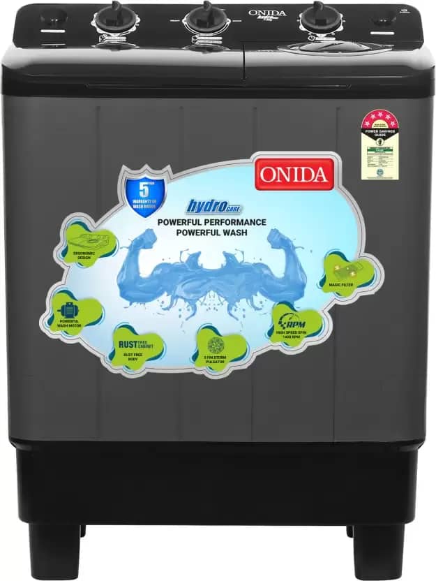 ONIDA 7 kg 5 Star With Five-Fin Storm Pulsator Semi Automatic Top Load Washing Machine Black, Grey (S70GR) – image 1