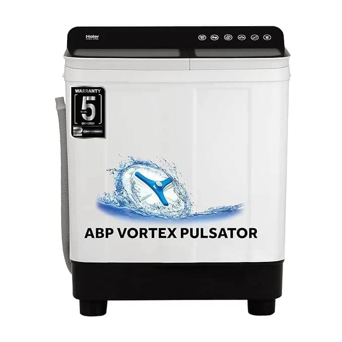 Roll over image to zoom in VIDEO Haier 7 Kg 5 star SEMI Automatic Top Loading Washing Machine HTW70-178BKN, Black, Anti Bacterial anti bacterial vortex Pulsator,2024, Magic Filter, 1300 RPM & Castors) – image 1