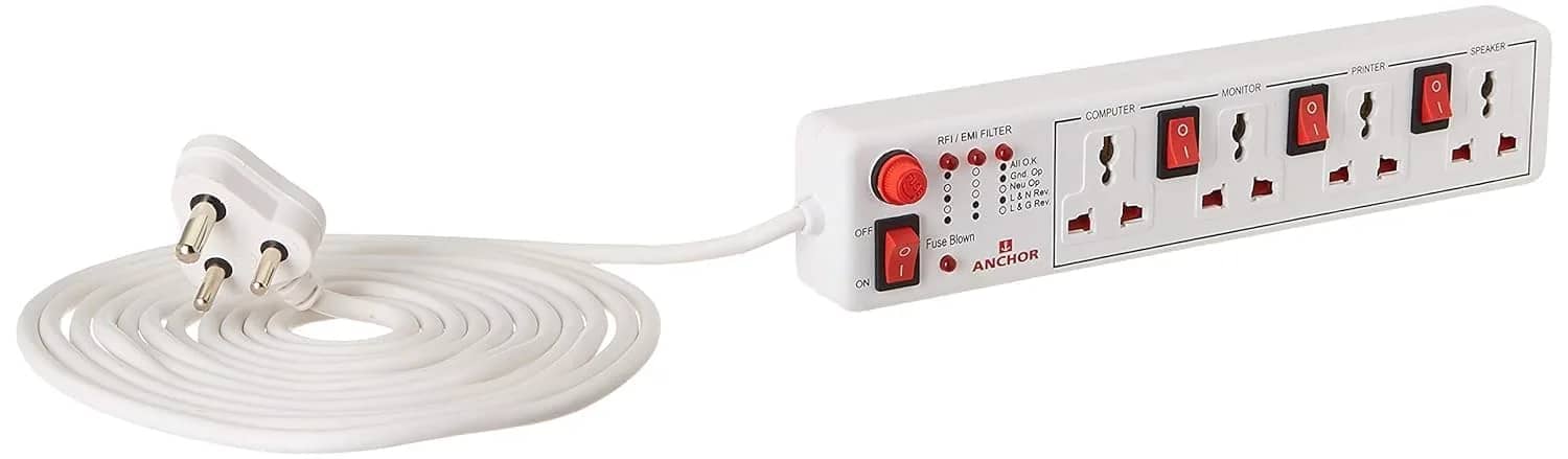 Anchor by Panasonic 4 way 6A Universal Socket with 3 Switch & 1 Master Switch | 4 Way Extension Board with 1.5 Mtr Extension Cord | Multi Plug Socket for Home Wall, Office (22568) – image 1