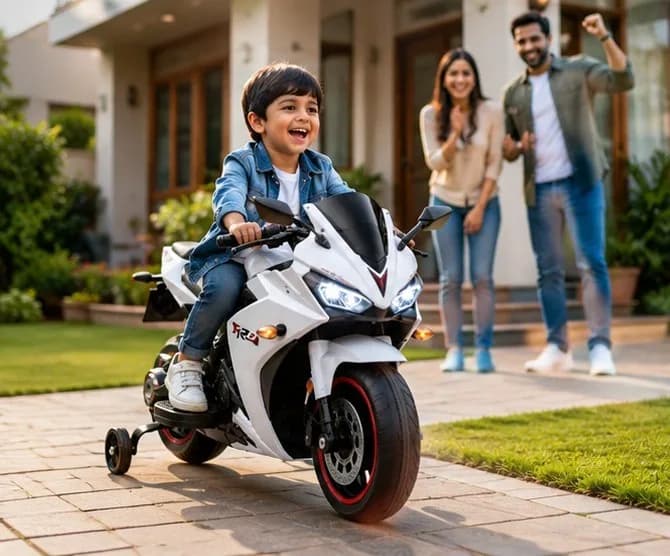 Husky Sports Bike Ride-On for Kids | 12V Battery Operated Sports Bike with LED Lights, Music & Training Wheels – image 5
