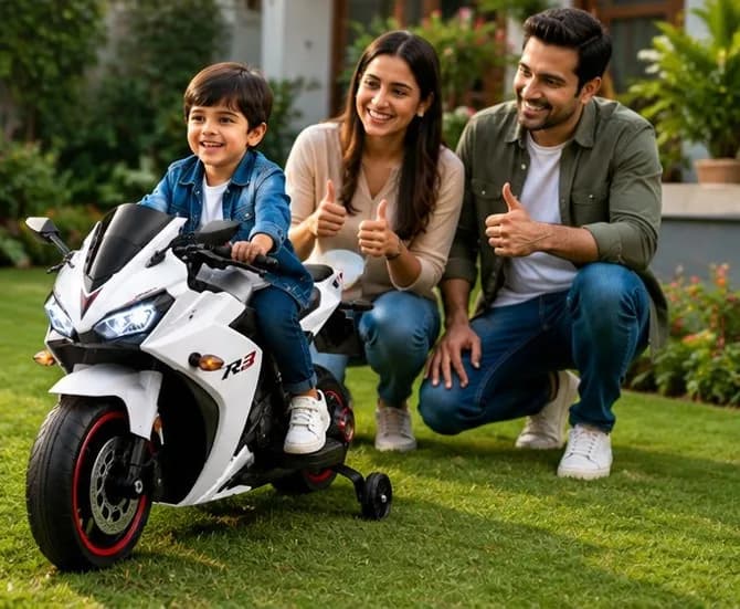 Husky Sports Bike Ride-On for Kids | 12V Battery Operated Sports Bike with LED Lights, Music & Training Wheels – image 7