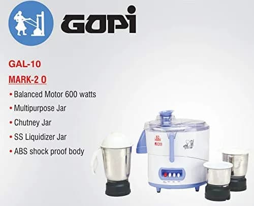 Gopi Mixer Grinder, 600W (White) – image 2