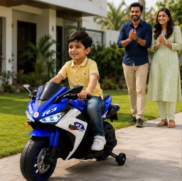 Kids Premium Electric Sports Bike | R3 Super Sports Ride-On Bike 12V Battery Operated Kids Electric Bike (Blue) – image 5
