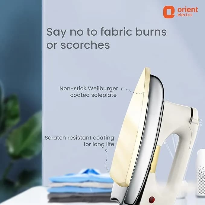 Orient Electric Kratos | 1000 W Heavy Weight Dry Iron (Press) | 2-year Replacement warranty by Orient | Non-stick Soleplate | 180-degree swivel cord| U-shaped heating element | Silver cast Technology – image 2
