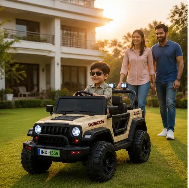 Rubicon 4×4 Premium Battery Operated Ride-On Jeep with Remote Control, LED Lights & Music System for Kids (Beige) – image 5