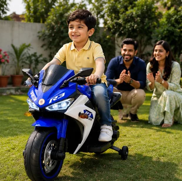 Kids Premium Electric Sports Bike | R3 Super Sports Ride-On Bike 12V Battery Operated Kids Electric Bike (Blue) – image 6