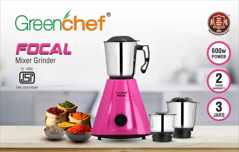 Greenchef pink 600 W Mixer Grinder (Focal | 3 Jars | Pink) – image 2