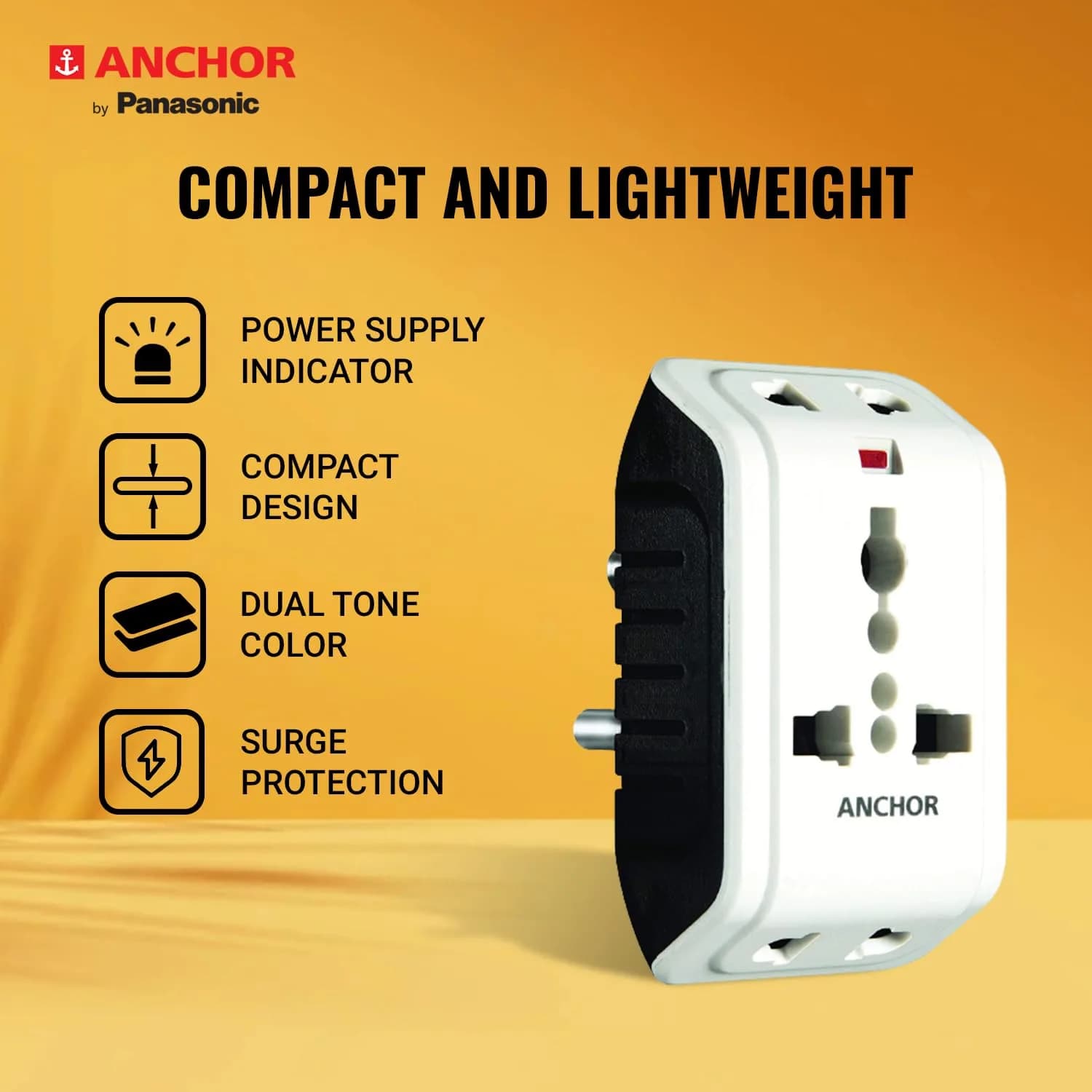 Anchor by Panasonic 6A 3 Pin Multiplug Travel Adapter with Universal Socket | 3 Pin Multi Plug Universal Socket (White) – image 5