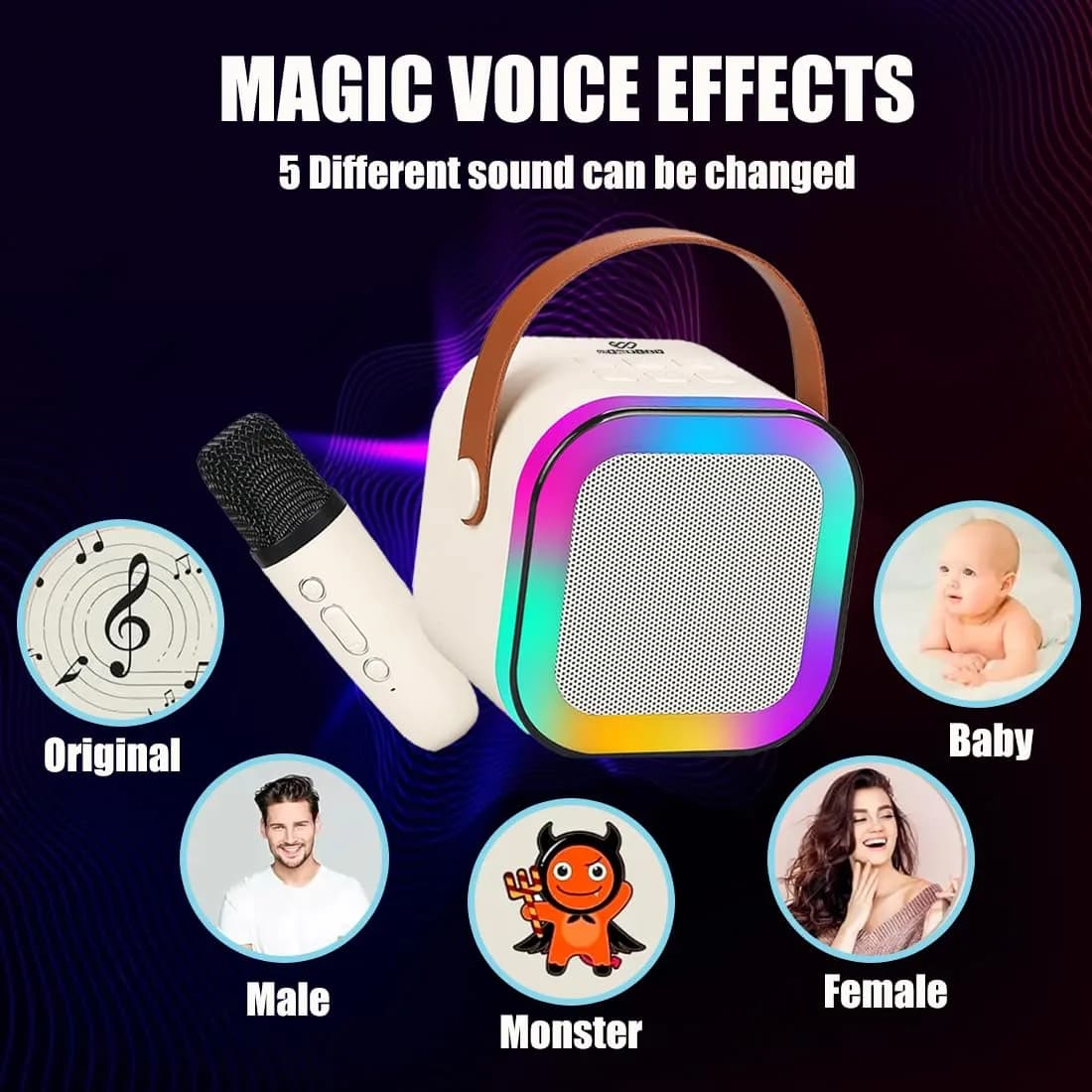 Wembley Rechargeable Karaoke Mic with Speaker for Singing | Wireless Mini Portable Bluetooth Speaker with Microphone & LED Lights | Cute Birthday Gift for Kids Musical Toys for Boys, Girls and Adults – image 6