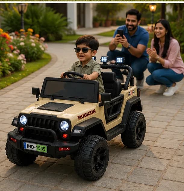 Rubicon 4×4 Premium Battery Operated Ride-On Jeep with Remote Control, LED Lights & Music System for Kids (Beige) – image 6