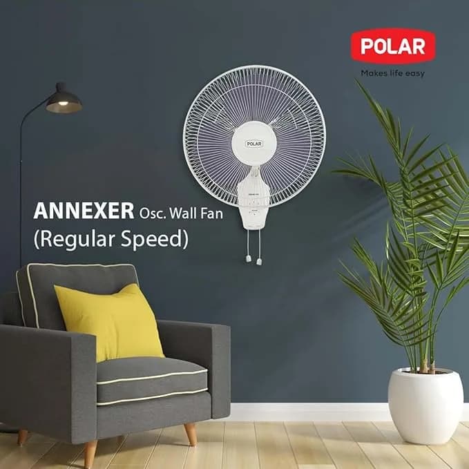 POLAR Annexer 400mm Wall Mounted Fan – Blue | Button Control 55 Watt Oscillating Electric Plastic ON/OFF & 3 speed rotary switch | For Kitchen, Living Room, Home Office, Dining Room – image 4