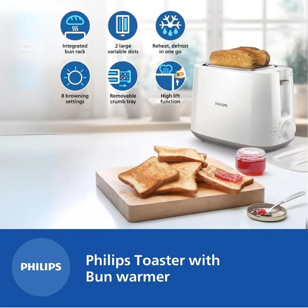 Philips HD2582/00 Two slice Pop-up toaster with bun warmer | 830W | 6 browning settings – image 6
