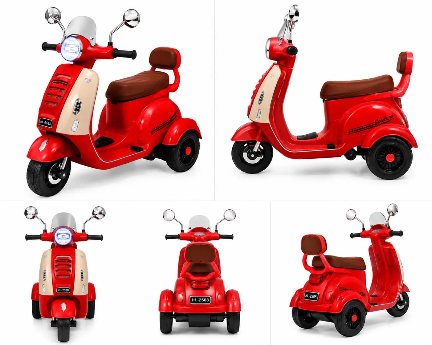 Kids Electric Scooter | Vespa Style 3-Wheel Battery Operated Ride-On Scooter | Music, LED Lights & Safety Backrest | Pink | 2–6 Years – image 2