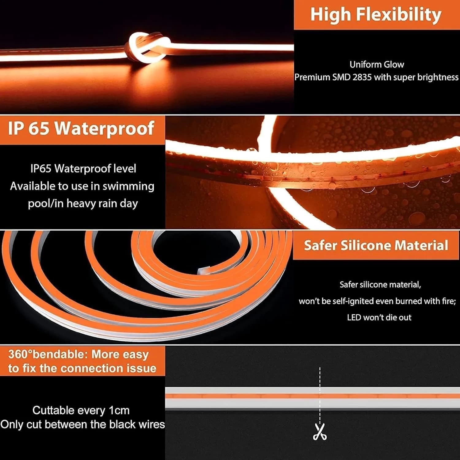 Gesto 16.4 Feet Neon LED Strip Light with 12V Adapter | Cuttable Flexible Waterproof Rope Light for Wall Decor,Indoor & Outdoor Decoration,Custom Names,Signage & Diwali Decorative Lighting-Warm White – image 6