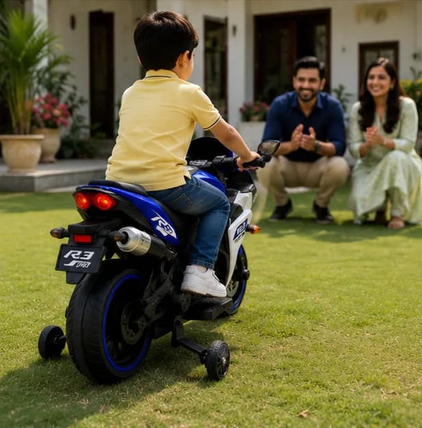Kids Premium Electric Sports Bike | R3 Super Sports Ride-On Bike 12V Battery Operated Kids Electric Bike (Blue) – image 4