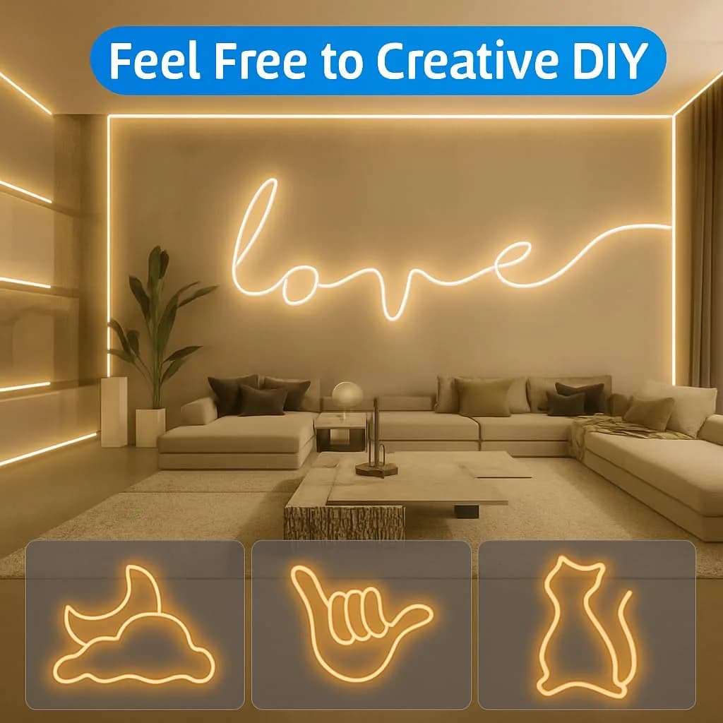 Gesto 16.4 Feet Neon LED Strip Light with 12V Adapter | Cuttable Flexible Waterproof Rope Light for Wall Decor,Indoor & Outdoor Decoration,Custom Names,Signage & Diwali Decorative Lighting-Warm White – image 7