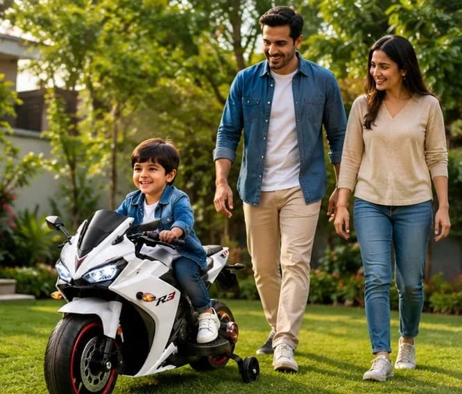 Husky Sports Bike Ride-On for Kids | 12V Battery Operated Sports Bike with LED Lights, Music & Training Wheels – image 4