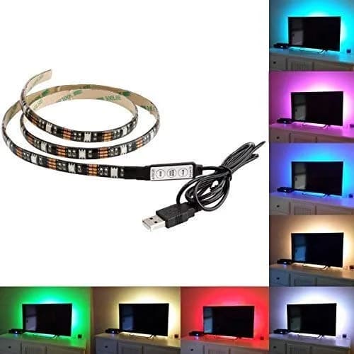 XERGY USB 5V 5050 RGB Led Flexible Strip Light Multi-Color Changing Lighting Kit, Tv Background Lighting with Mini Controller for Tv Pc Laptop Bias Lighting (1 Meter for Tv’S Upto 28″) 1 Meters – image 8