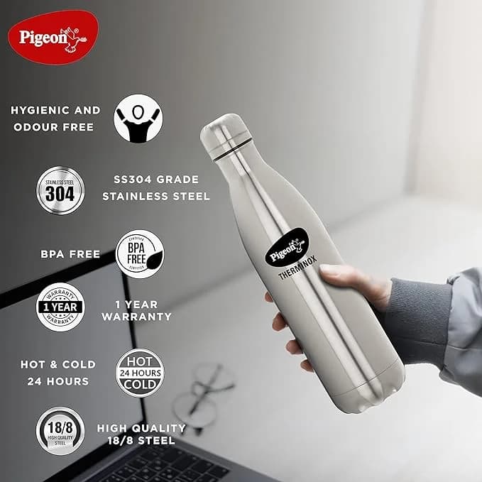 Pigeon by Stovekraft Aqua Therminox Stainless Steel Vaccum Insulated Water Bottle with Copper Coating Inside for Better Hot and Cold Retention (1000 ml) – image 2