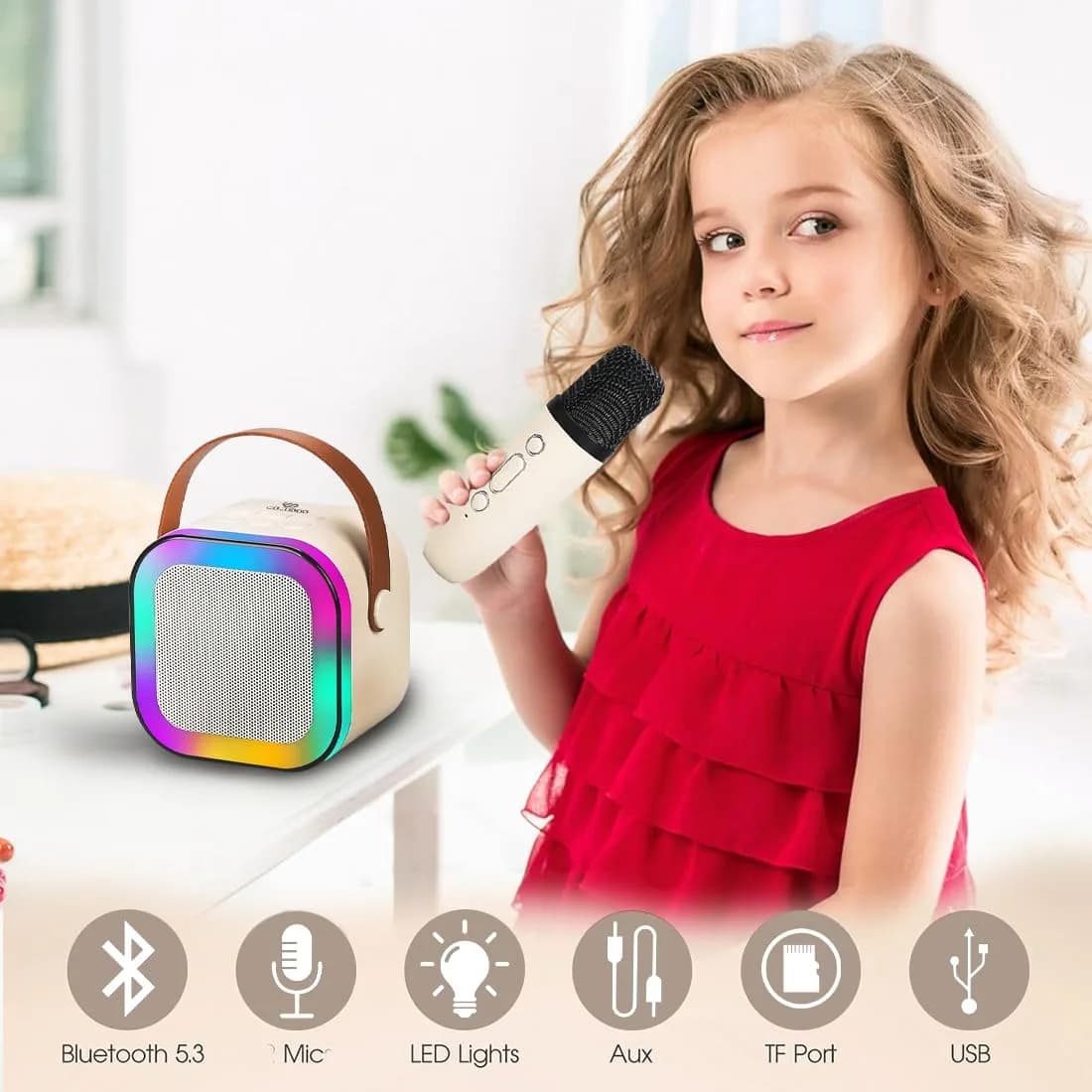Wembley Rechargeable Karaoke Mic with Speaker for Singing | Wireless Mini Portable Bluetooth Speaker with Microphone & LED Lights | Cute Birthday Gift for Kids Musical Toys for Boys, Girls and Adults – image 5