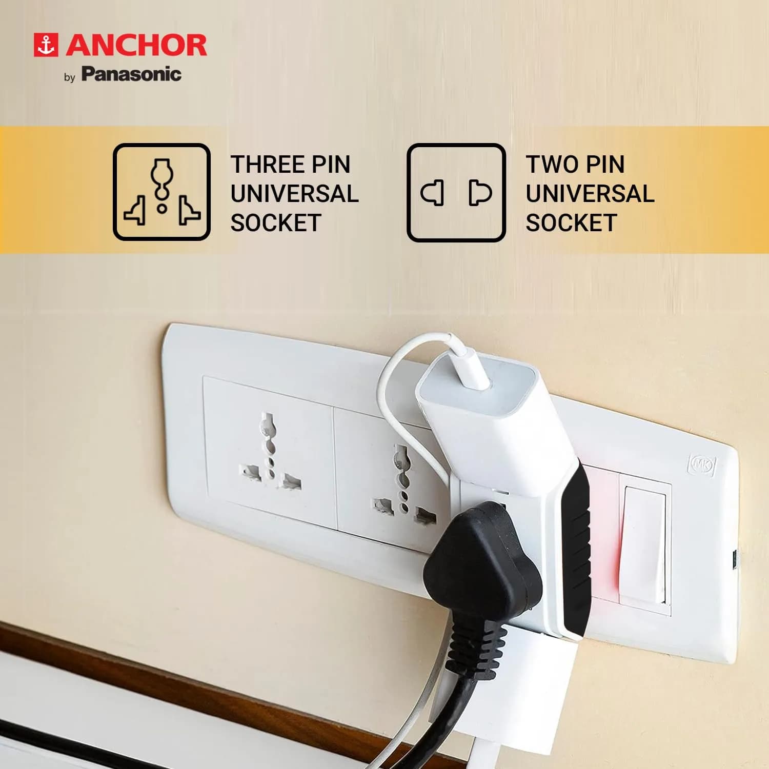 Anchor by Panasonic 6A 3 Pin Multiplug Travel Adapter with Universal Socket | 3 Pin Multi Plug Universal Socket (White) – image 2