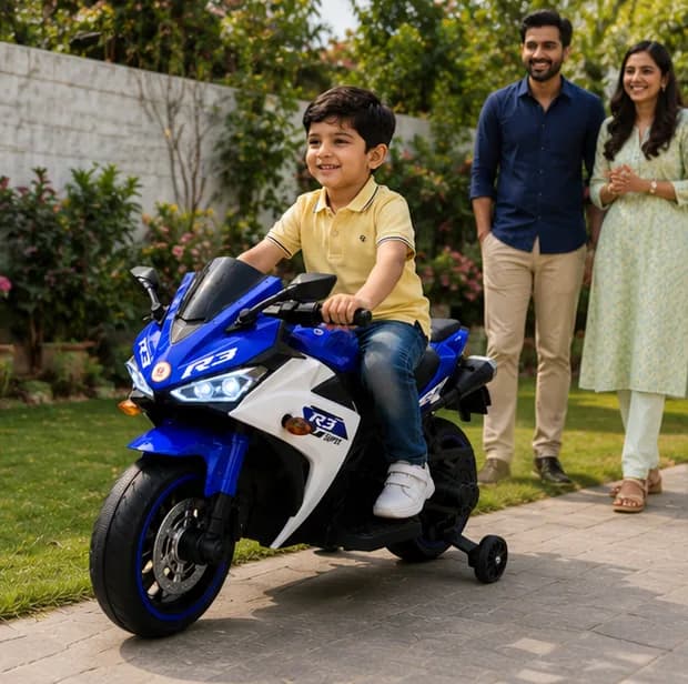 Kids Premium Electric Sports Bike | R3 Super Sports Ride-On Bike 12V Battery Operated Kids Electric Bike (Blue) – image 3