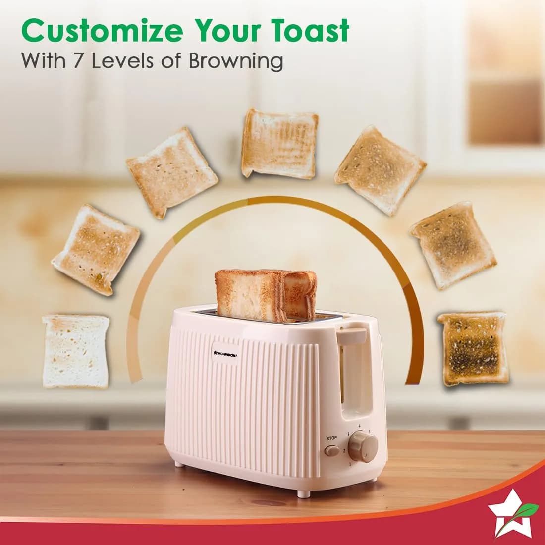 Wonderchef Regalia 2-Slice Pop-up Toaster with Lid Cover, 7 Browning Options for Golden Crispy Bread Toasts, Mid-Cycle Cancel Function, Slide-out Crumb Tray, 2-Yr Warranty, Ivory, Electric Toaster – image 4