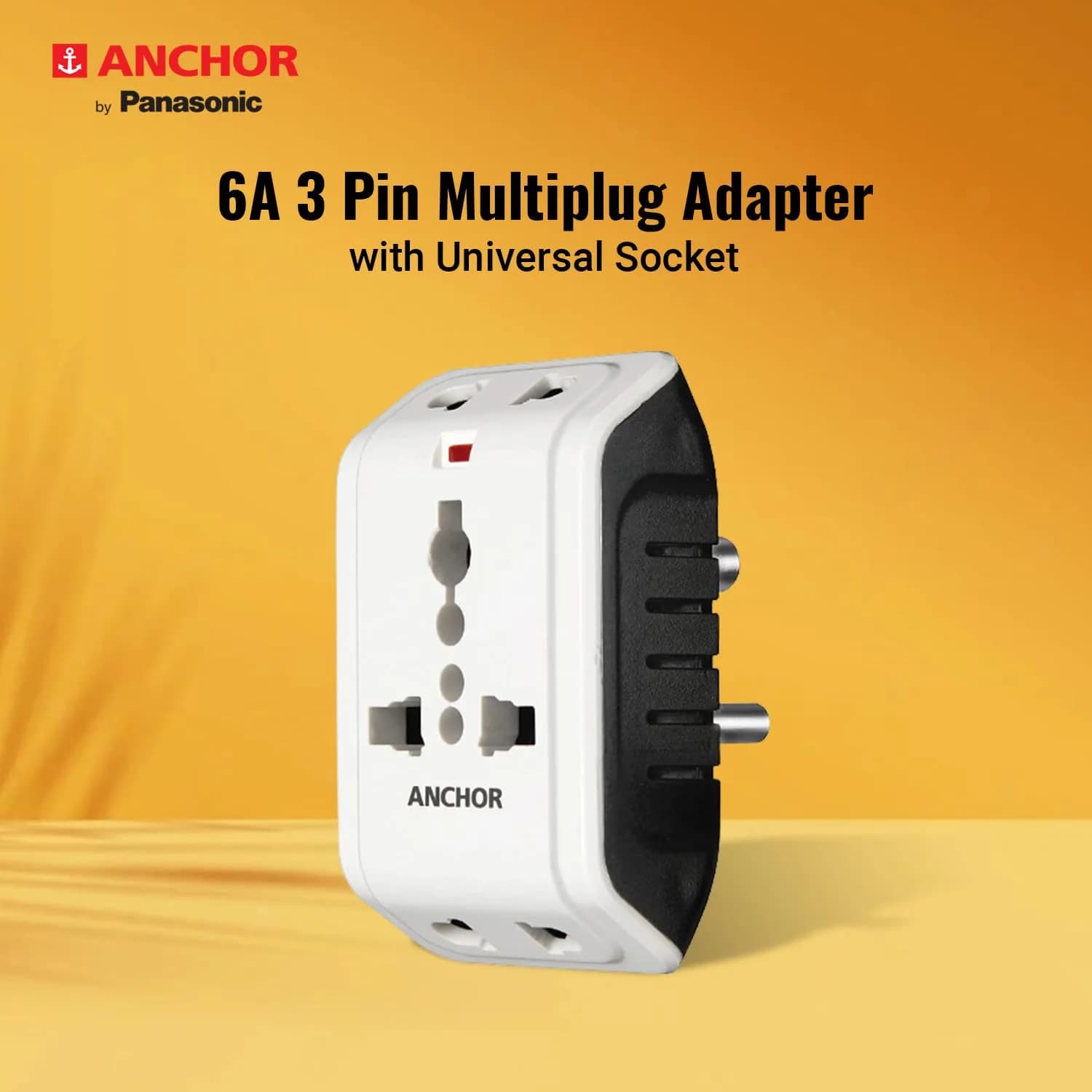 Anchor by Panasonic 6A 3 Pin Multiplug Travel Adapter with Universal Socket | 3 Pin Multi Plug Universal Socket (White) – image 3