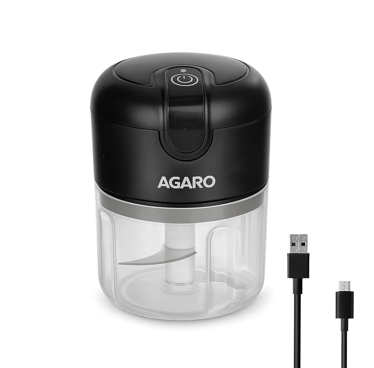 AGARO Elite Rechargeable Mini Electric Chopper, Food Grade Bowl, Stainless Steel Blades, Rechargeable, One Touch Operation, for Chopping Garlic, Ginger, Onion, Vegetable, Nuts, 250 Ml, Black – image 1