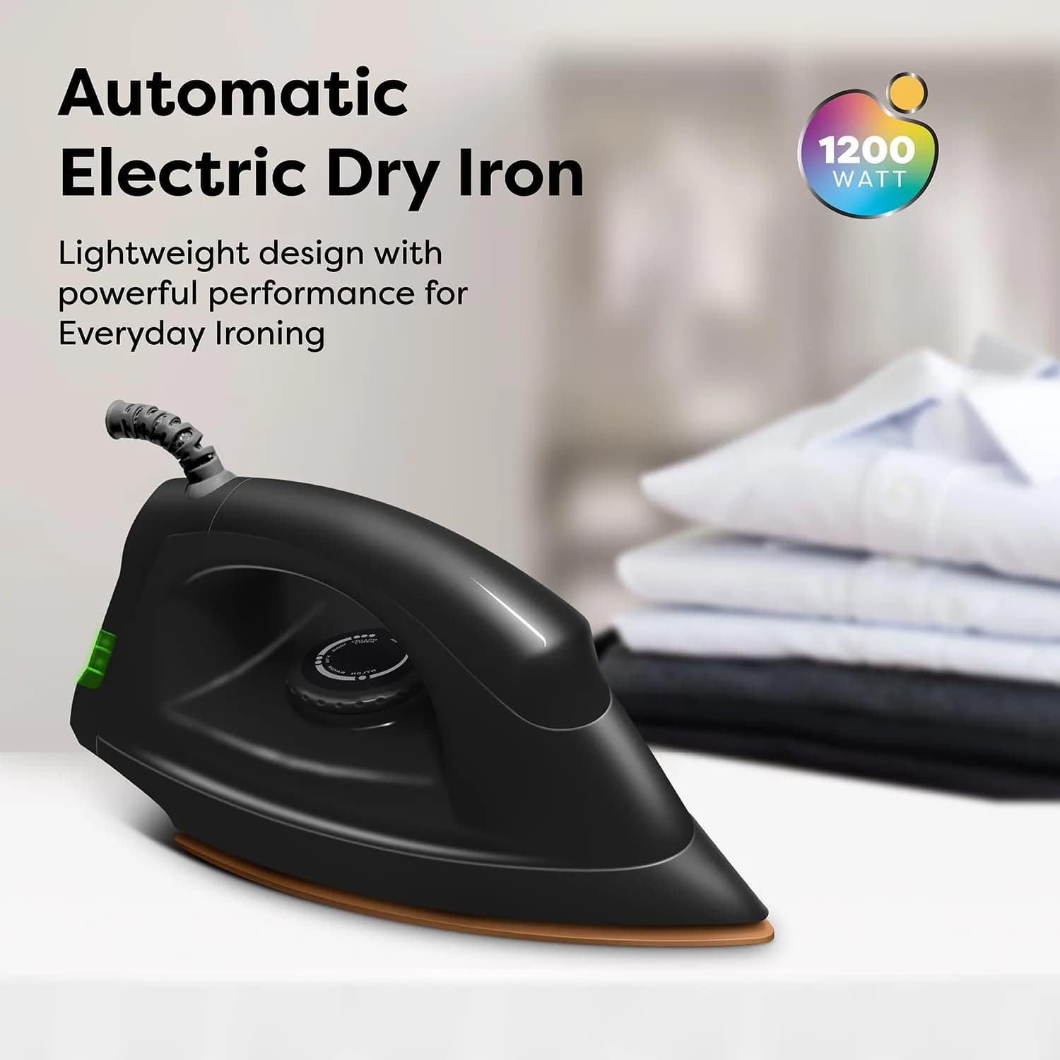 Wipro GD208 Automatic Electric Dry Iron 1200 Watt With Large LED Indicator | Large Soleplate|Anti Bacterial German Weilburger Double Coated Soleplate | Quick Heat Up – 1200 Watts, Black – image 3