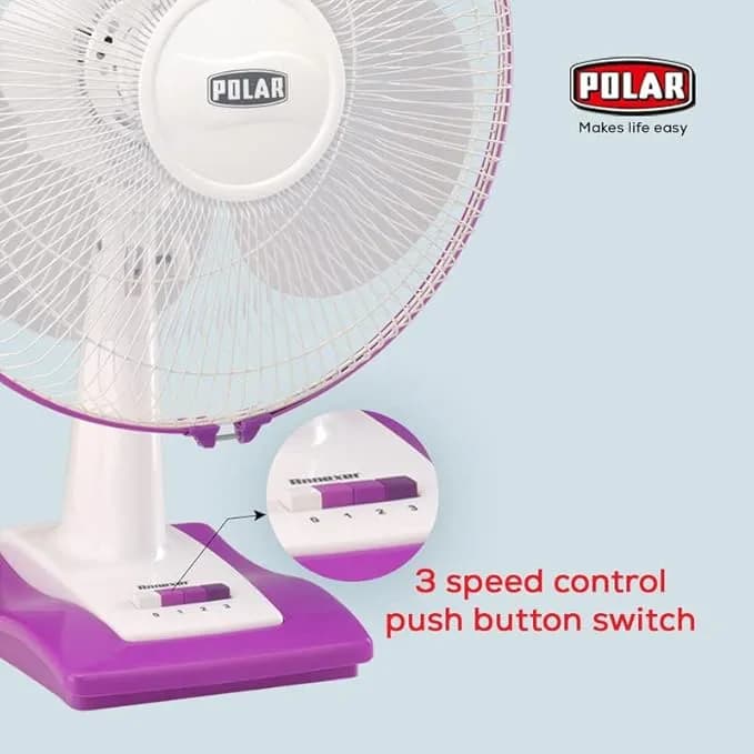 POLAR Annexer High Speed 400mm Table Fan White Blue | Mini Powerful Desktop Table Cooling Fan with 3 Speeds 90° Adjustable Small Personal Cooling Fan for Home Office – image 2