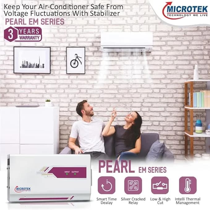 Microtek PEARL EM 4170+ LED Display Wall Mounted Automatic Voltage Stabilizer upto 1.5 Ton AC Working Power 150V-280V with 3 Year Warranty – image 2