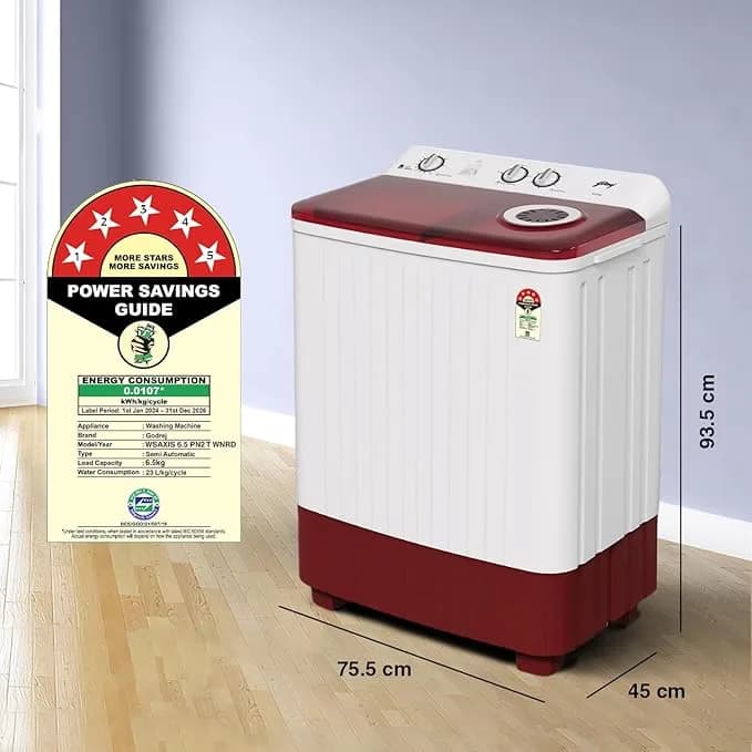 Godrej 6.5 Kg Semi-Automatic Top Load Washing Machine Appliance With Hurricane Dry Spin (WSAXIS 6.5 PN2 T WNRD, Wine Red) – image 4