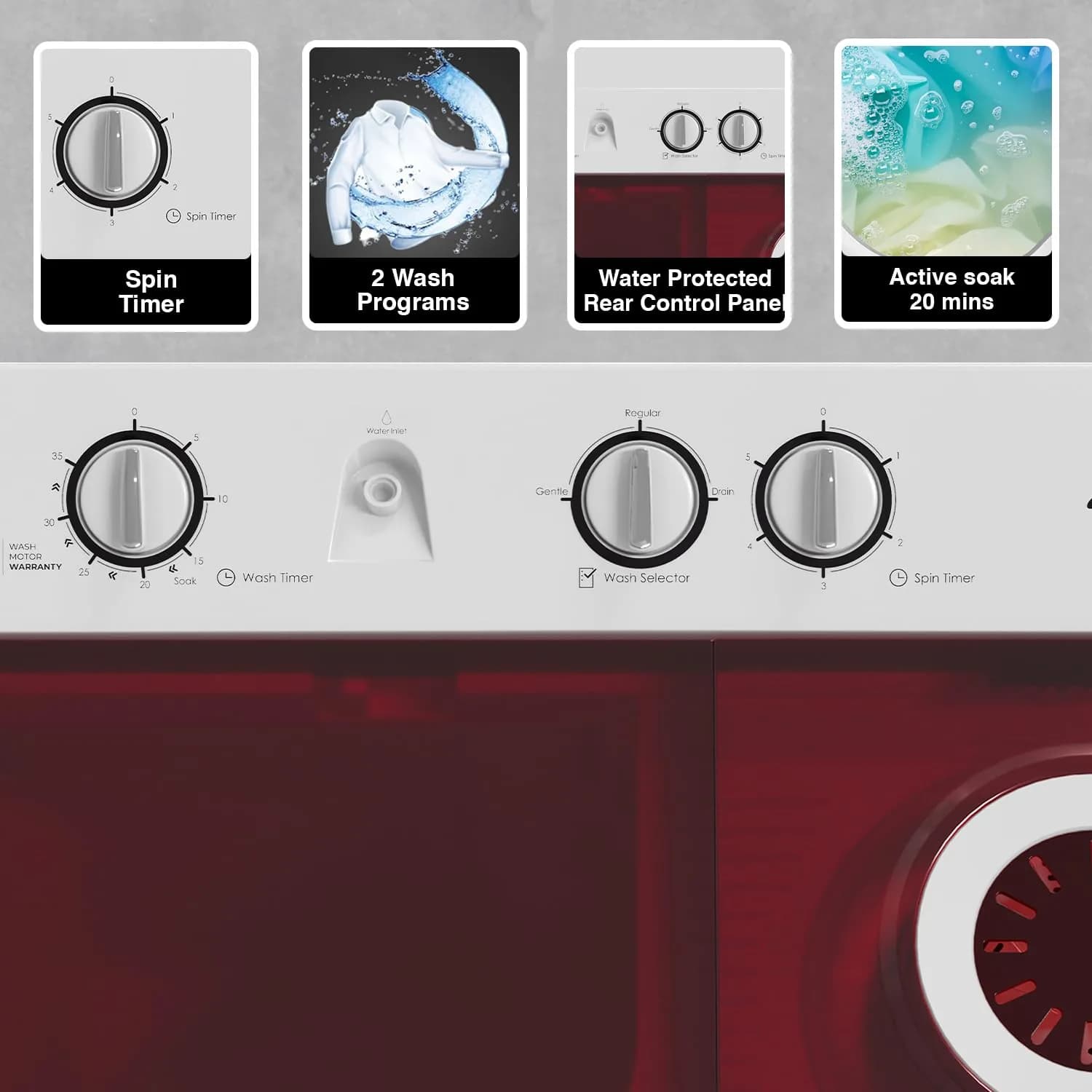 Godrej 6.5 Kg Semi-Automatic Top Load Washing Machine Appliance With Hurricane Dry Spin (WSAXIS 6.5 PN2 T WNRD, Wine Red) – image 3
